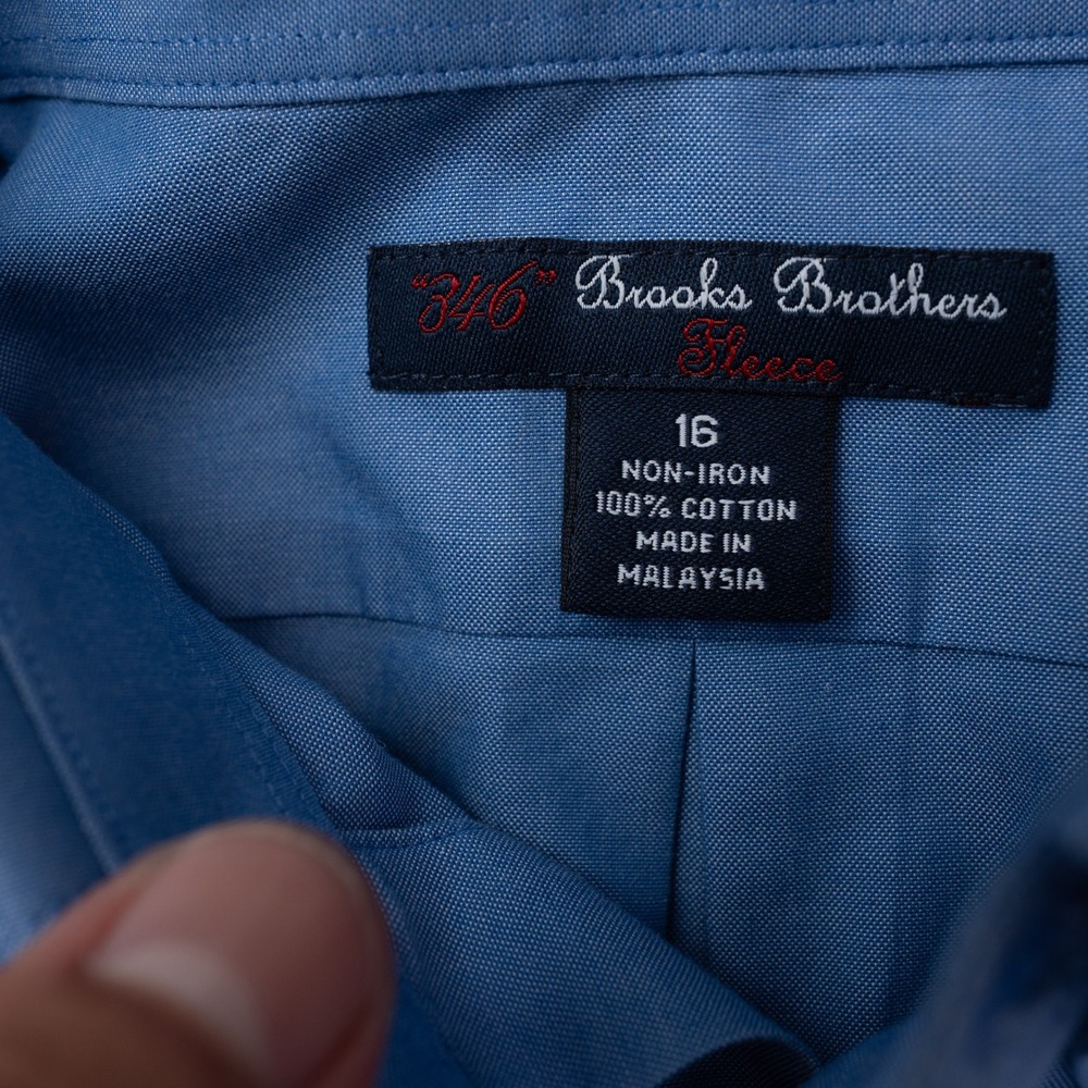 Brooks Brothers Button Up Shirt Mens 16 Blue Excellent Non-Iron Cotton Long Slv - Picture 7 of 9
